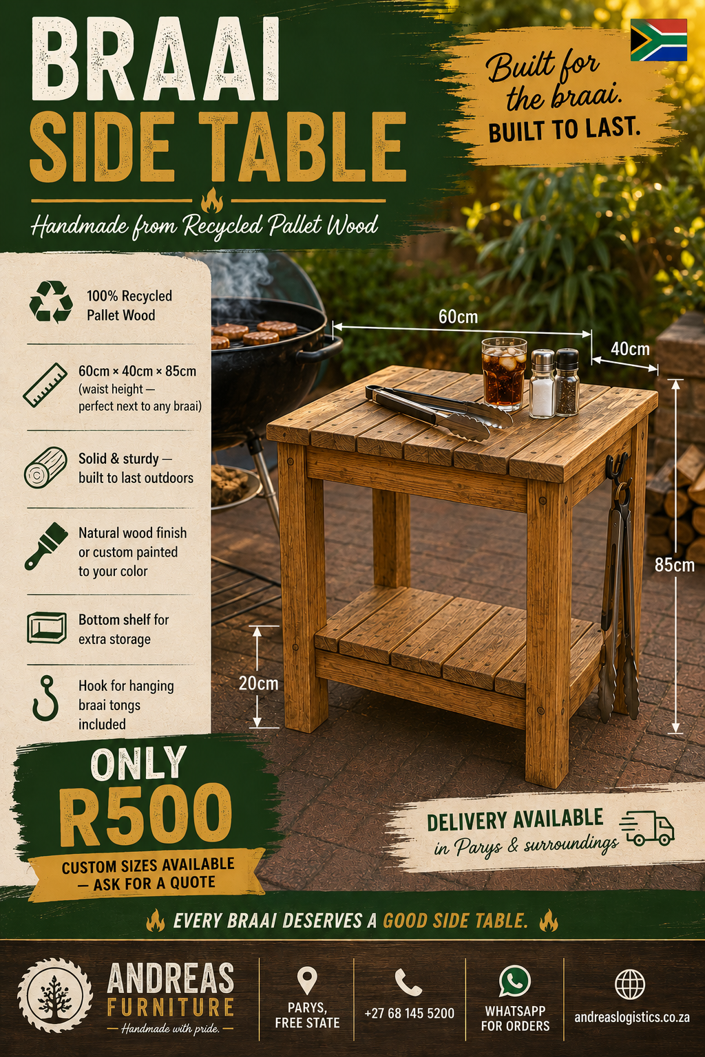 Braai Side Table — Handmade from recycled pallet wood